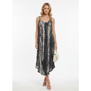 Island Beach Gray & Cream Tie Dye Print Sleeveless Midi Dress S/M